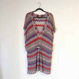 MISSONI Mare Metallic Chevron Tie Waist Swim Bathing Suit Coverup Dress